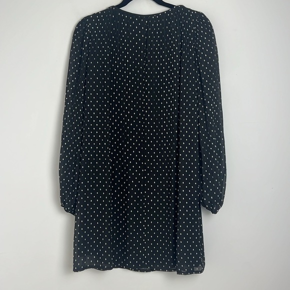 Maje Modern Pleated Allover Black & White Polka Dot Print Shift Mini Dress Small - Picture 6 of 11